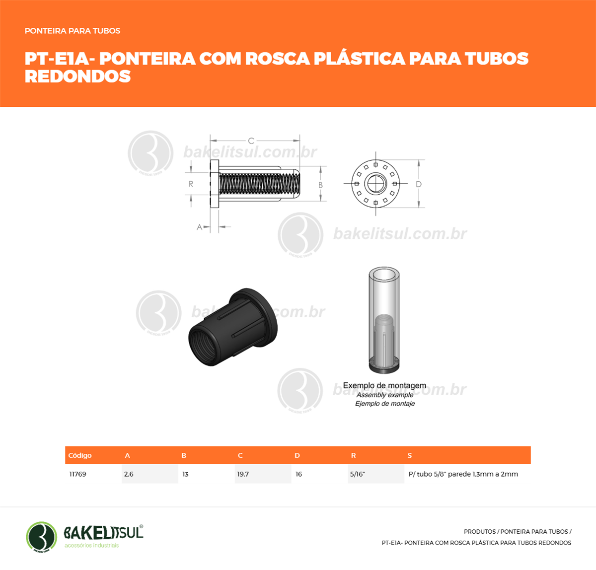 Clique aqui para visualizar a imagem técnica PT-PONTEIRA-PP-E1A-IN-5/8-5/16-00-RMT-PAREDE1,3a2,0 - PRETA Clique aqui para visualizar a imagem técnica PT-PONTEIRA-PP-E1A-IN-5/8-5/16-00-RMT-PAREDE1,3a2,0 - PRETA