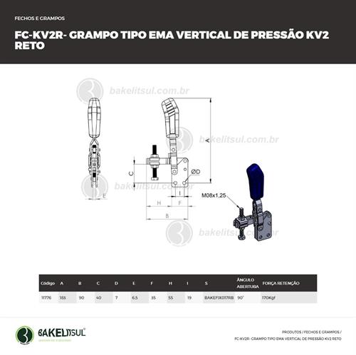 GRAMPO DE PRESSÃO VERTICAL RETO TIPO EMA FC-KV2R 11776 