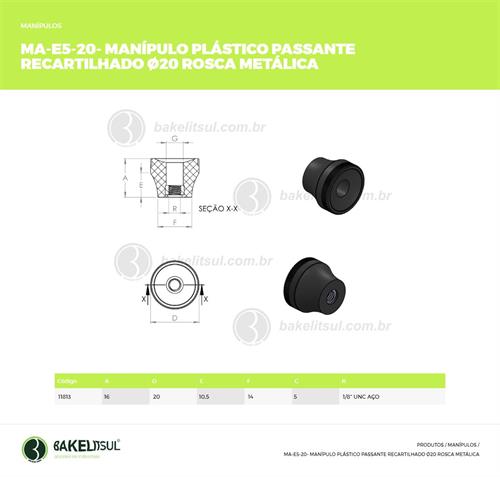 MANÍPULO RECARTILHADO 20MM ROSCA INTERNA PASSANTE 11813 F3 08932 