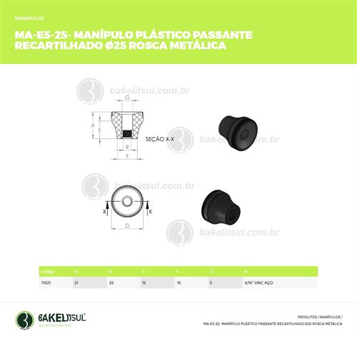 MANÍPULO RECARTILHADO 25MM ROSCA INTERNA PASSANTE 11821 F3 08940 