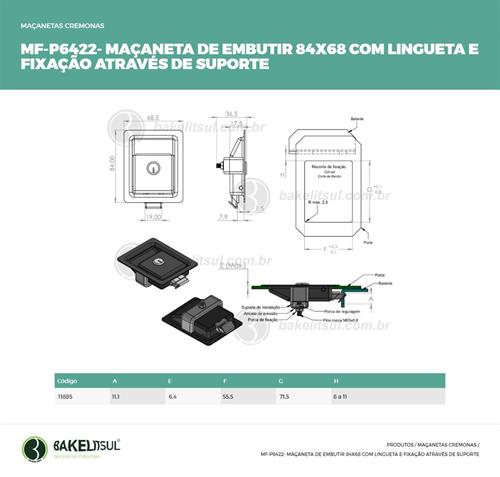 MAÇANETA DE EMBUTIR 84X68 COM CHAVE MF-P6422 11885 