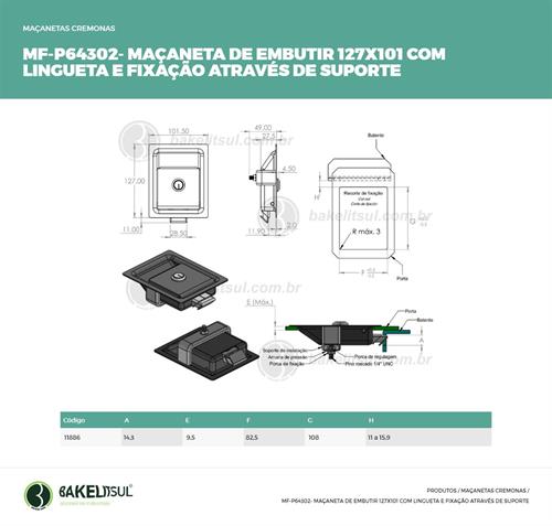 MAÇANETA DE EMBUTIR 124X101 COM CHAVE MF-P64302 11886 