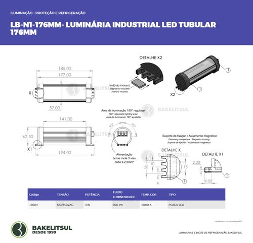 LUMINÁRIA INDUSTRIAL LED TUBULAR 176MM LB-N1 12009 