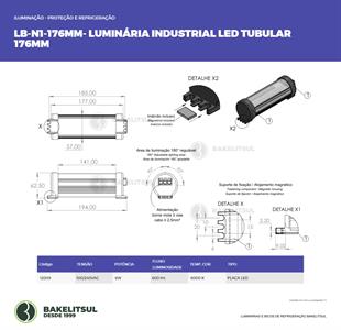 LUMINÁRIA INDUSTRIAL LED TUBULAR 176MM LB-N1 12009 