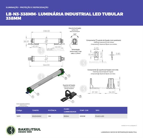LUMINÁRIA INDUSTRIAL LED TUBULAR 338MM LB-N3 12011 