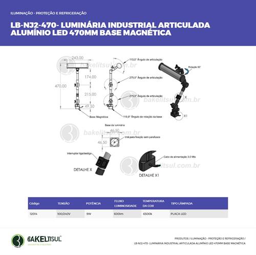 LUMINÁRIA ARTICULADA LED BASE MAGNÉTICA LB-NJ2-470 12014 