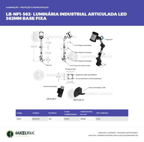 LUMINÁRIA ARTICULADA LED BASE FIXA LB-NF1-562 12015 