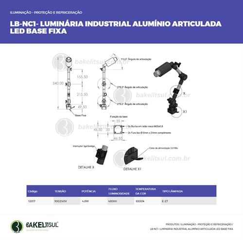 LUMINÁRIA ARTICULADA LED BASE FIXA LB-NC1 12017 