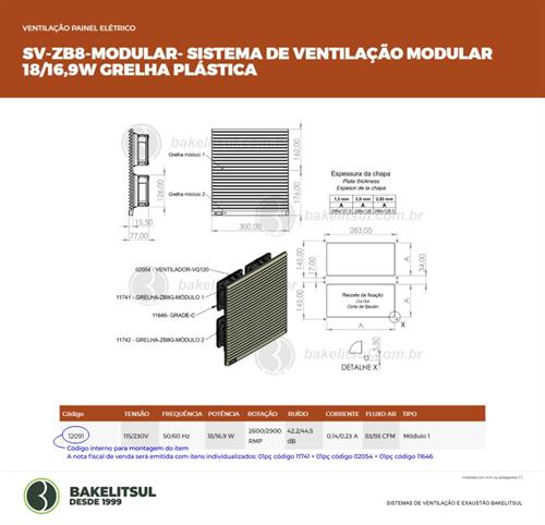 CONJUNTO DE VENTILAÇÃO 162X300mm 18/16W 12091 