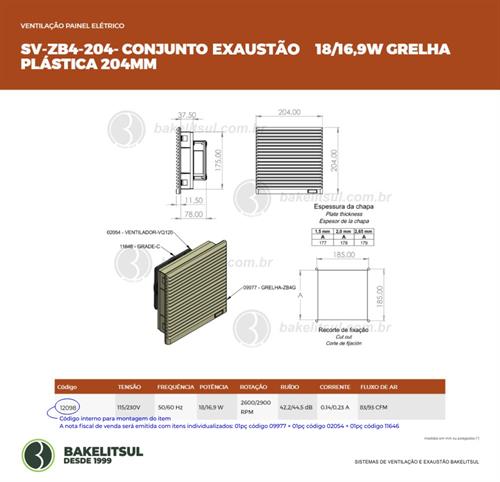SV-SISTEMAS DE VENTILACAO - ZB4E204 12098 