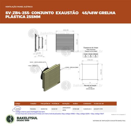 CONJUNTO DE EXAUSTÃO 255mm 45/48W 12099 