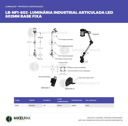 LUMINÁRIA ARTICULADA LED BASE FIXA LB-NF1-802 12104 
