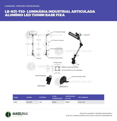 LUMINÁRIA ARTICULADA LED BASE FIXA LB-NJ1-730 12105 