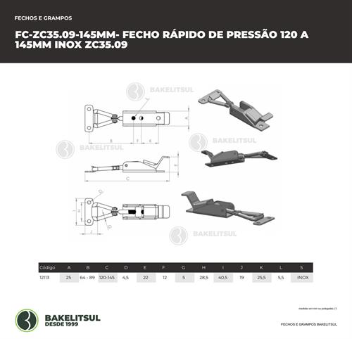 FECHO RÁPIDO DE PRESSÃO INOX 145MM ZC-35.09 12113 