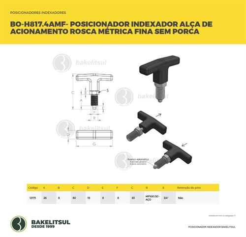 POSICIONADOR INDEXADOR H817.4A ALÇA T MÉTRICO FINO SEM PORCA 12173 F3 09245 