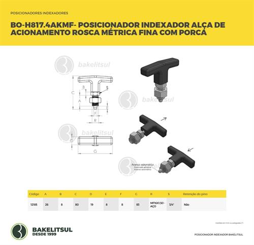 POSICIONADOR INDEXADOR H817.4A ALÇA T MÉTRICO FINO COM PORCA 12185 F3 09257 
