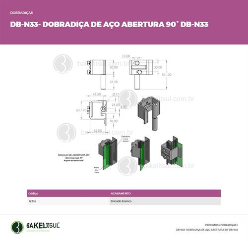 DOBRADIÇA INTERNA METÁLICA COM REGULAGEM E ÂNGULO DE ABERTURA 90° 12235 