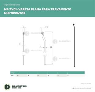 VARETA PLANA COM ROLDANA Ø17MM PARA TRAVAMENTO MULTIPONTOS LINHA Z 12262 