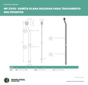 VARETA PLANA COM ROLDANA Ø22,5mm PARA TRAVAMENTO MULTIPONTOS LINHA Z 12276 