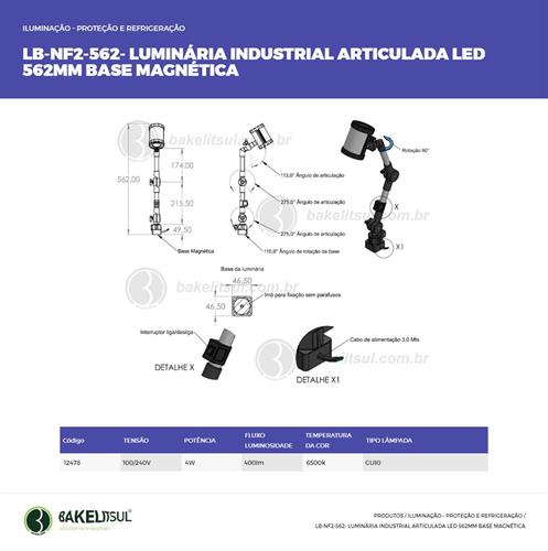 LUMINÁRIA ARTICULADA LED BASE MAGNÉTICA LB-NF2-562 12478 