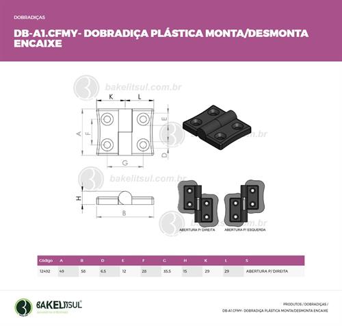 DOBRADIÇA PLÁSTICA MONTA DESMONTA FÁCIL DB-A1CFMY 12492 