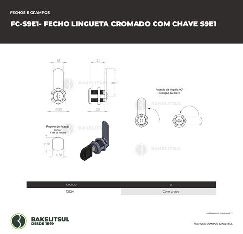FECHO LINGUETA CROMADO COM CHAVE FC-S9E1 12524 