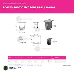 RODÍZIO FIXO PLACA LINHA LEVE 45 A 160KGF PP-FPL 12571 