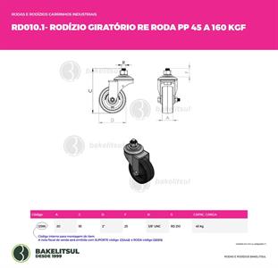 RODÍZIO GIRATÓRIO ROSCA LINHA LEVE 45 A 160KGF PP-GRLL 12586 
