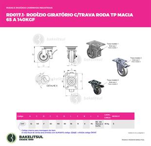 RODÍZIO GIRATÓRIO PLACA LINHA LEVE TRAVA 65 A 140KGF TP-GPLLT 12631 