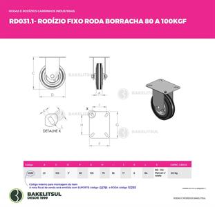 RODÍZIO FIXO PLACA LINHA LEVE 80 A 100KGF BR-FPLL 12653 