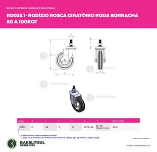 RODÍZIO GIRATÓRIO ROSCA LINHA LEVE 80 A 100KGF BR-GRLL 12659 