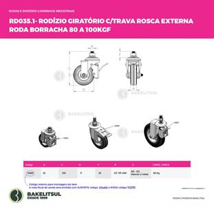 RODÍZIO GIRATÓRIO ROSCA LINHA LEVE TRAVA 80 A 100KGF BR-GRLLT 12665 