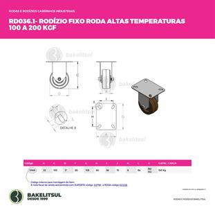 RODÍZIO FIXO PLACA LINHA LEVE 100 A 200KGF CE-FPL 12668 
