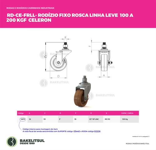 RODÍZIO FIXO ROSCA LINHA LEVE 100 A 200KGF CE-FRLL 12672 