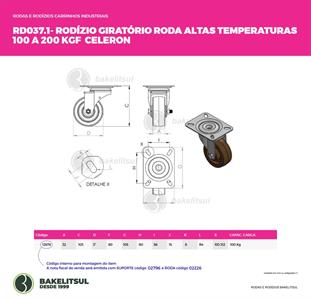 RODÍZIO GIRATÓRIO PLACA LINHA LEVE 100 A 200KGF CE-GPLL 12676 