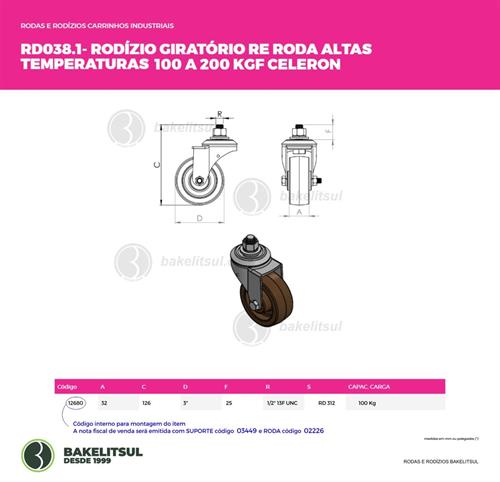 RODÍZIO GIRATÓRIO ROSCA LINHA LEVE 100 A 200KGF CE-GRLL 12680 