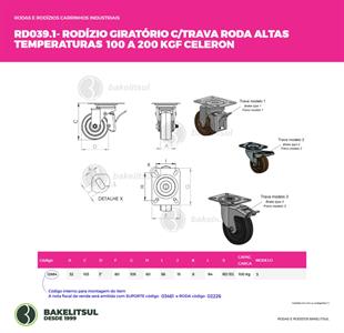 RODÍZIO GIRATÓRIO PLACA LINHA LEVE TRAVA 100 A 200KGF CE-GPLLT 12684 