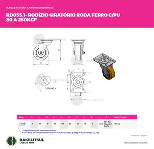 RODÍZIO GIRATÓRIO PLACA LINHA LEVE 80 A 250KGF FFPU-GPLL 12708 