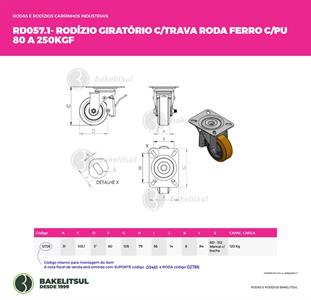 RODÍZIO GIRATÓRIO PLACA LINHA LEVE TRAVA 80 A 250KGF FFPU-GPLLT 12726 