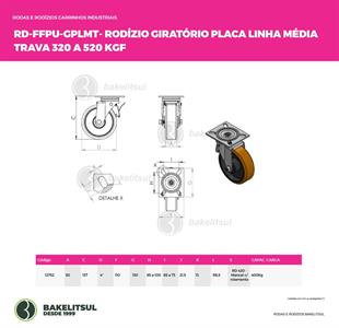 RODÍZIO GIRATÓRIO PLACA LINHA MÉDIA TRAVA 320 A 520KGF FFPU-GPLMT 12752 