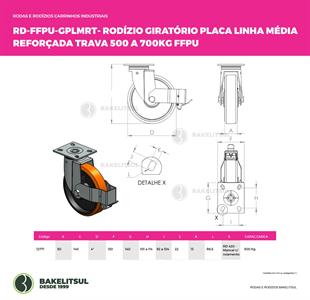 RODÍZIO GIRATÓRIO PLACA LINHA MÉDIA REFORÇADA TRAVA 350 A 730KGF FFPU-GPLMR 12771 