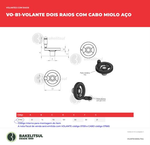 VOLANTE DOIS RAIOS COM CABO MIOLO AÇO VO-B1 12780 