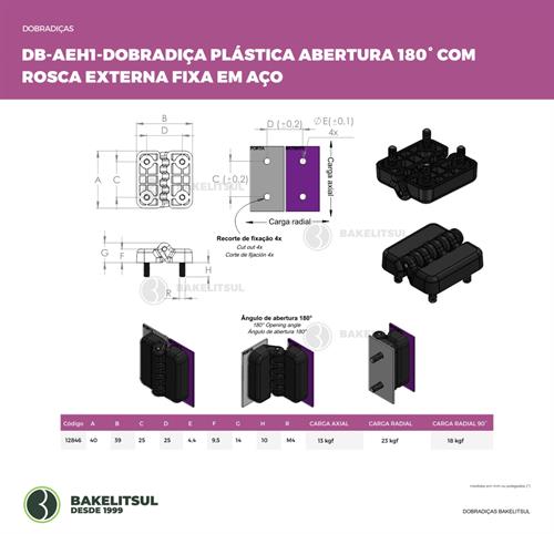 DOBRADIÇA PLÁSTICA ROSCA METÁLICA FIXA ABERTURA 180° 12846 