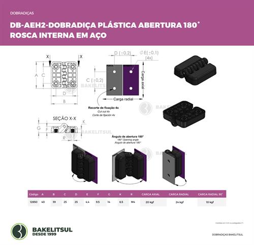DOBRADIÇA PLÁSTICA ROSCA INTERNA METÁLICA ABERTURA 180° 12850 
