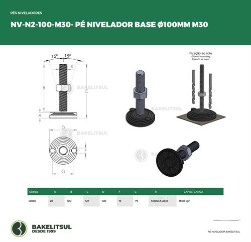 PÉ NIVELADOR ARTICULADO N2 BASE 100 M30 12860 F3 08900 