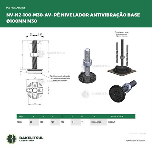 PÉ NIVELADOR ARTICULADO ANTI VIBRAÇÃO N2 BASE 100 M30 12865 