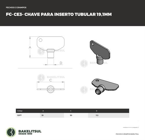 CHAVE METÁLICA PARA INSERTO TUBULAR 19,1MM 12877 