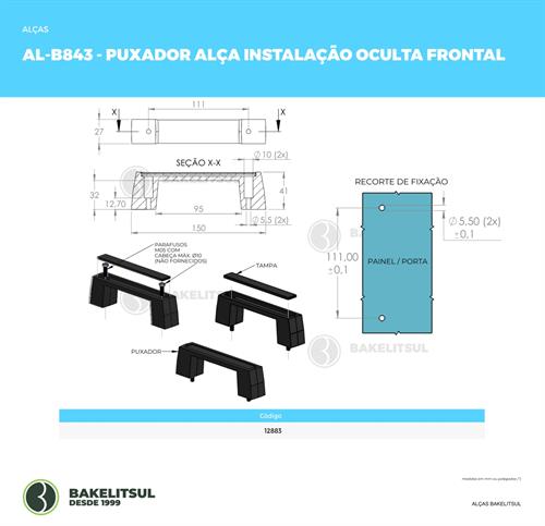 PUXADOR ALÇA INSTALAÇÃO OCULTA FRONTAL 12883 