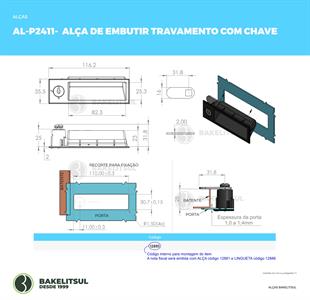 ALÇA DE EMBUTIR TRAVAMENTO COM CHAVE 12893 
