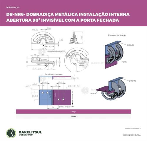 DOBRADIÇA INSTALAÇÃO INTERNA ABERTURA 90° A 180° 12894 